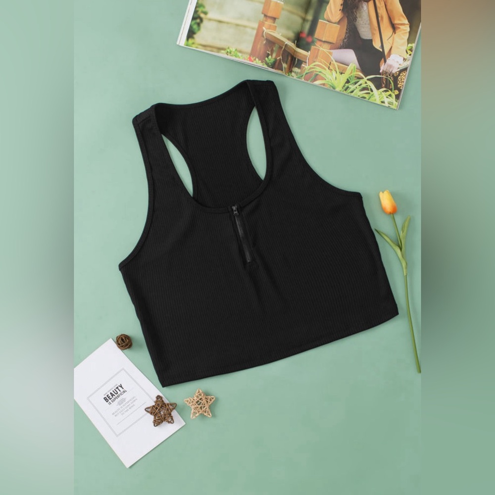 Zipper Front Racerback Ribbed Tank Top - Picture 5 of 8